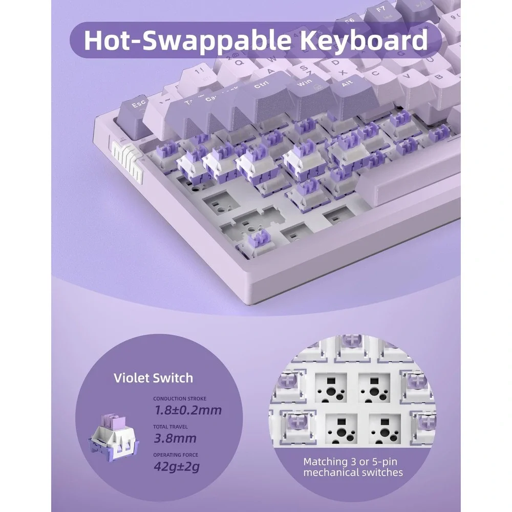 MageGee SKY81 75% Wireless Mechanical Keyboard Hot Swappable RGB Violet Switch